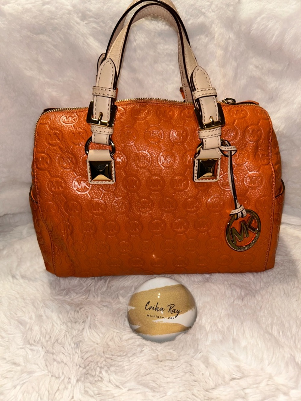 Michael Kors Tangerine‎ Orange Grayson Embossed Satchel Bag- BRAND NEW